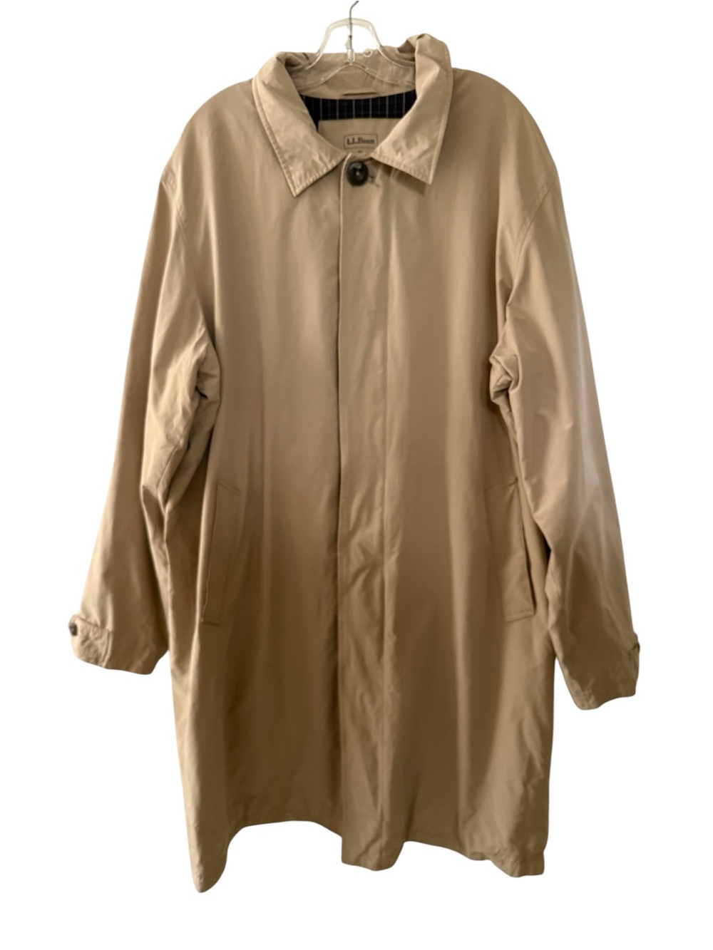 L.L. Bean Classic Tan Beige Trench Coat Single-Breasted Rain Jacket Men XL Tall